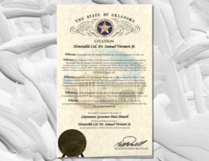 Oklahoma Lt. Governor Matt Pinnell awards citation to Samuel Verniero, Jr.