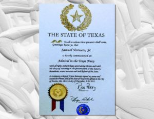 Governor Rick Perry honors Samuel Verniero, Jr. with Texas Navy Admiral