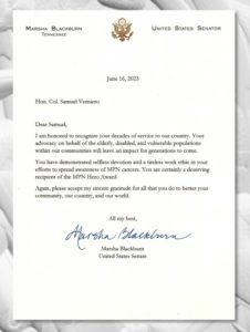 Senator Marsha Blackburn of Tennessee Recognizes Samuel Verniero, Jr.