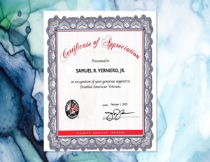Disabled American Veterans present Certificate to Samuel Verniero, Jr.