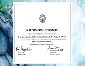 Recognition of service from Governor Kim Reynolds to Samuel Verniero, Jr.