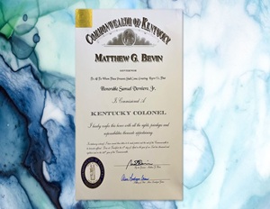 Governor Bevin bestowes Kentucky Colonel upon Samuel Verniero, Jr.
