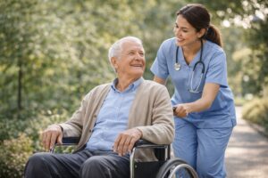 Elderly man in wheelchair symbolizing the elderly.