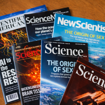 Verniero-Commission Initiatives-Scientific-Magazines-fanned out on a table representing Health News